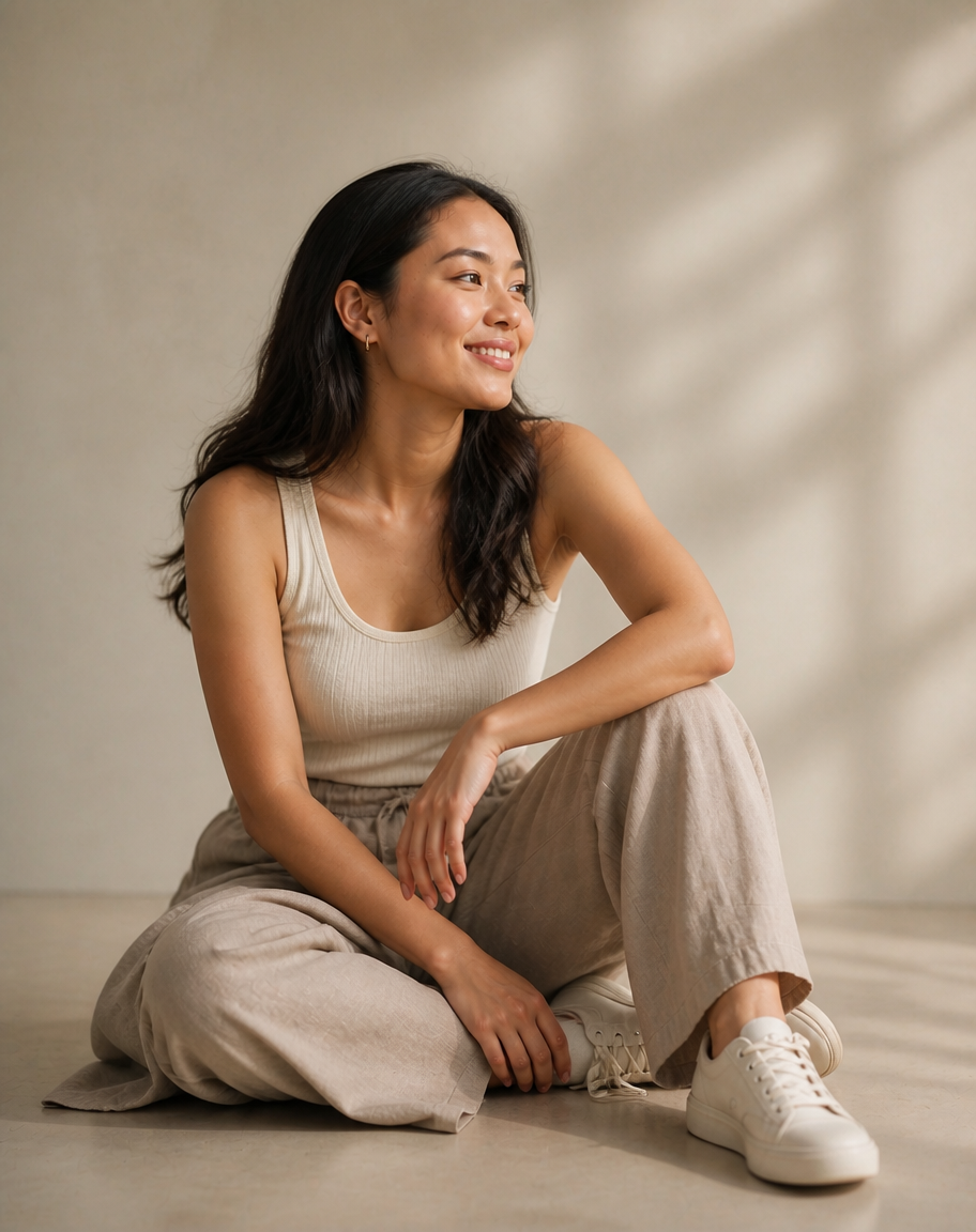 Woman seated in activewear